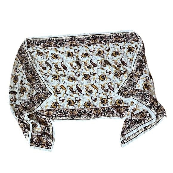Boho Floral Paisley Shawl Wrap Scarf Lightweight Texture Ivory/Gold/Maroon 72x26 - Picture 2 of 13